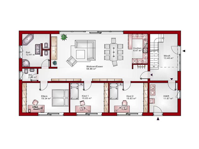 Massivhaus ZFH Generation-Line 52 von Schneider Massivhaus, Cubushaus Grundriss 1