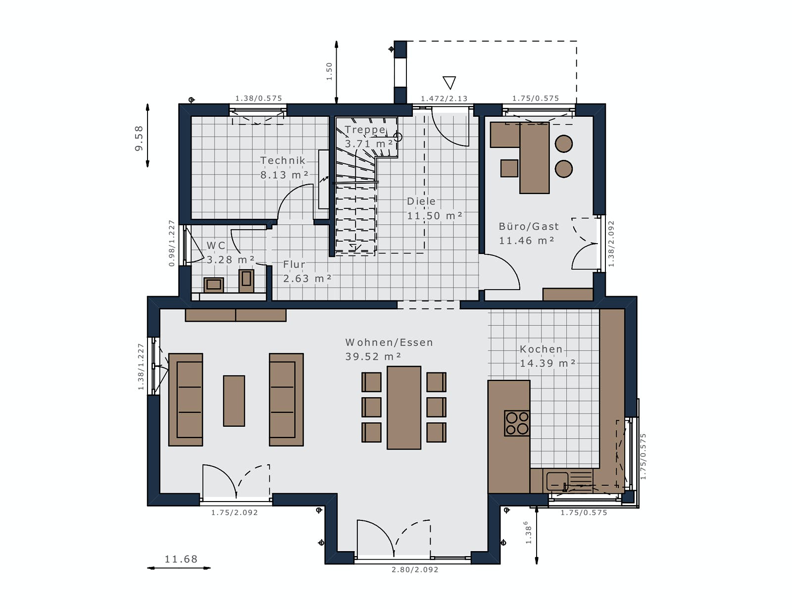 Fertighaus Selection-E-175 E1 von SCHWABENHAUS Schlüsselfertig ab 472291€, Satteldach-Klassiker Grundriss 1