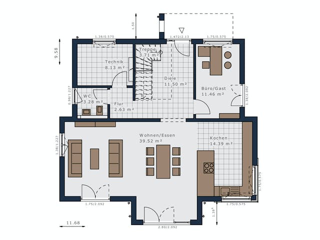 Fertighaus Selection-E-175 E1 von SCHWABENHAUS Schlüsselfertig ab 472291€, Satteldach-Klassiker Grundriss 1