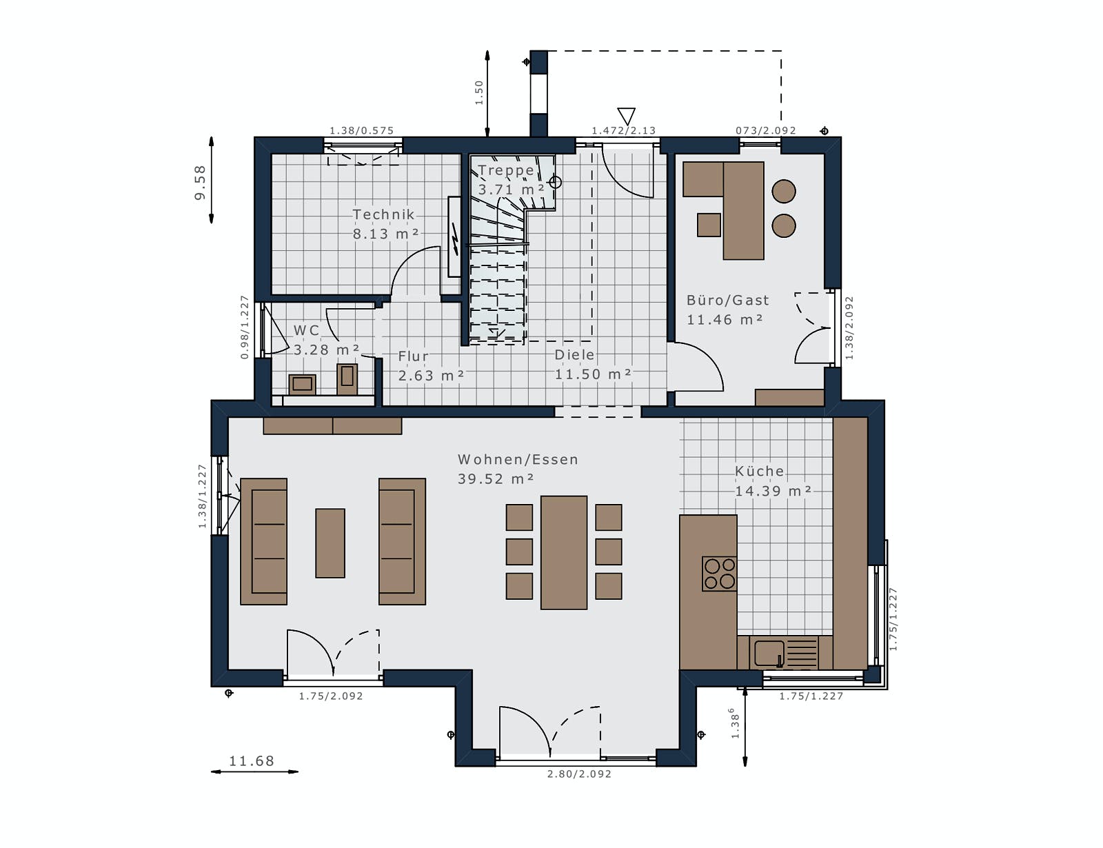 Fertighaus Selection-E-175 E4 von SCHWABENHAUS Schlüsselfertig ab 504278€, Stadtvilla Grundriss 1