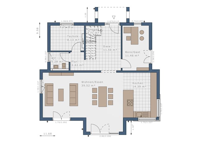Fertighaus Selection-E-175 E5 von SCHWABENHAUS Schlüsselfertig ab 419935€, Cubushaus Grundriss 1