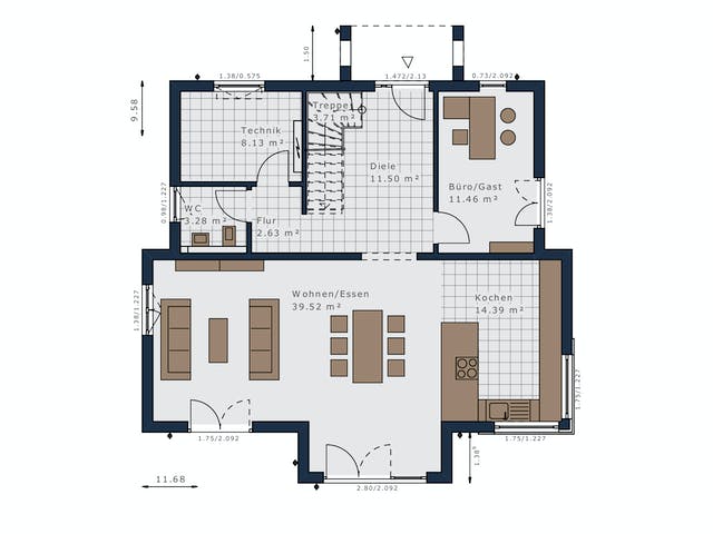 Fertighaus Selection-E-175 E5 von SCHWABENHAUS Schlüsselfertig ab 552168€, Cubushaus Grundriss 1