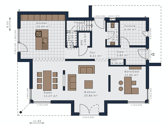 Fertighaus Selection-E-169 E1 von SCHWABENHAUS Schlüsselfertig ab 481401€, Satteldach-Klassiker Grundriss 1