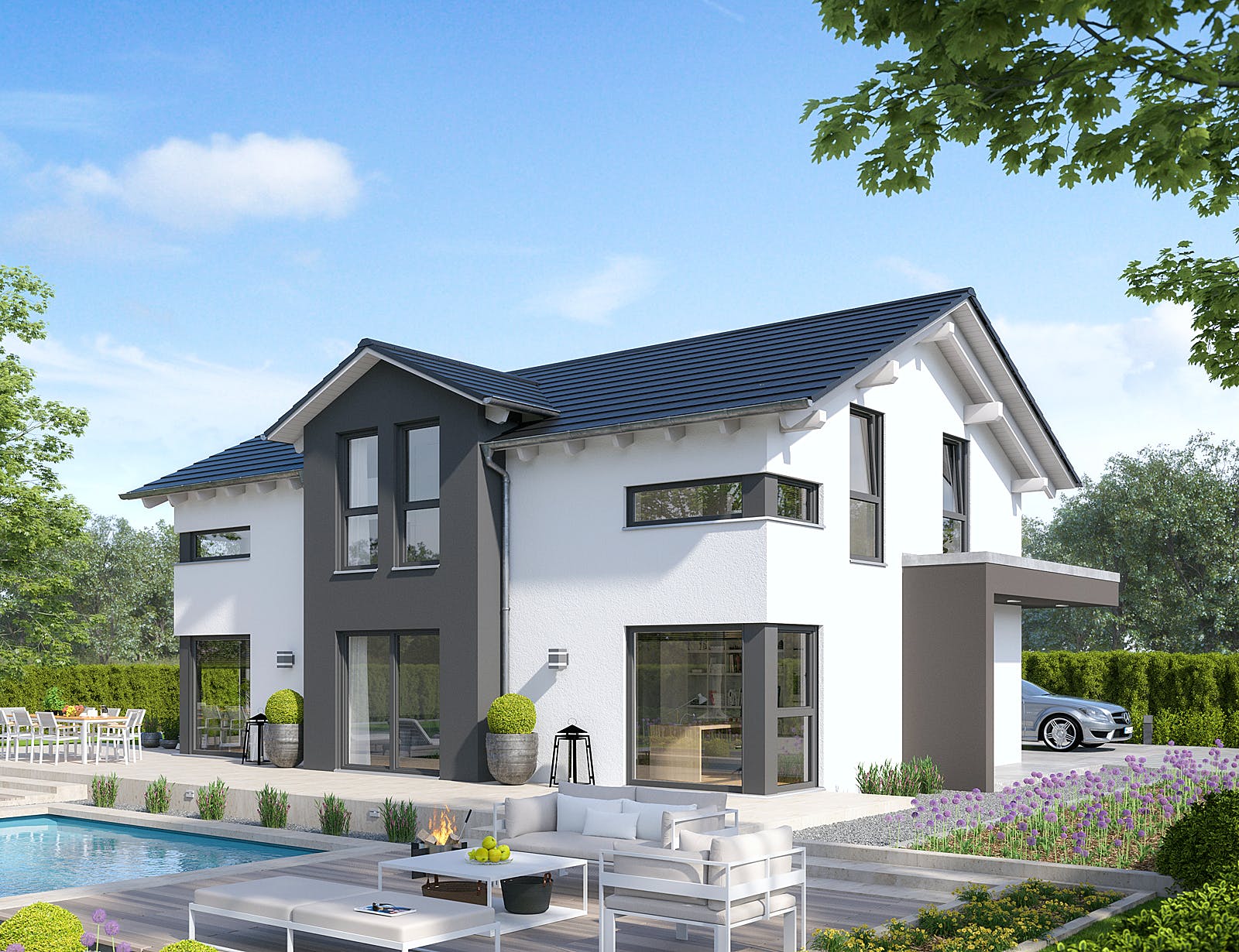 Fertighaus Selection-E-169 E3 von SCHWABENHAUS Schlüsselfertig ab 481442€, Satteldach-Klassiker Außenansicht 1