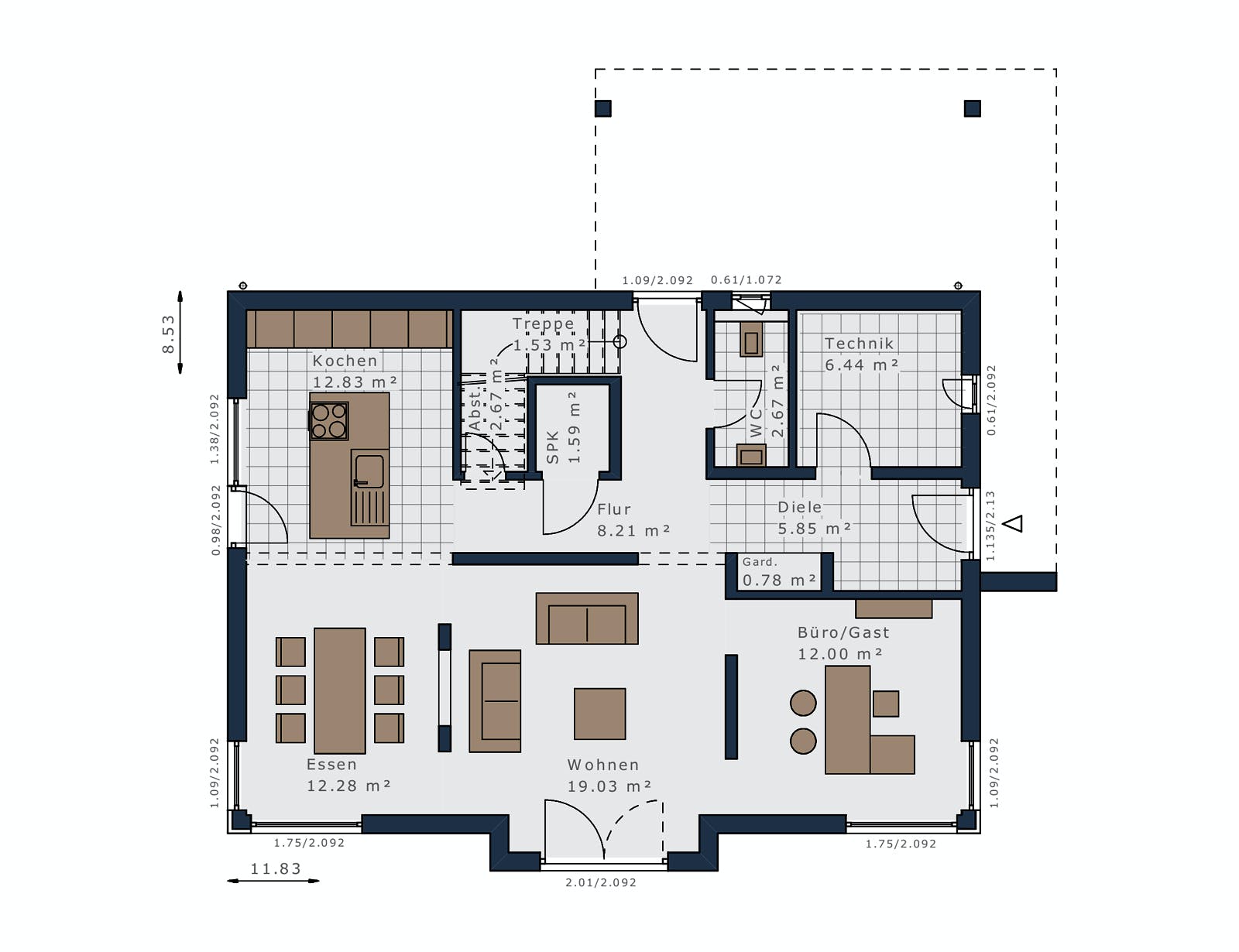 Fertighaus Selection-E-169 E3 von SCHWABENHAUS Schlüsselfertig ab 481442€, Satteldach-Klassiker Grundriss 1