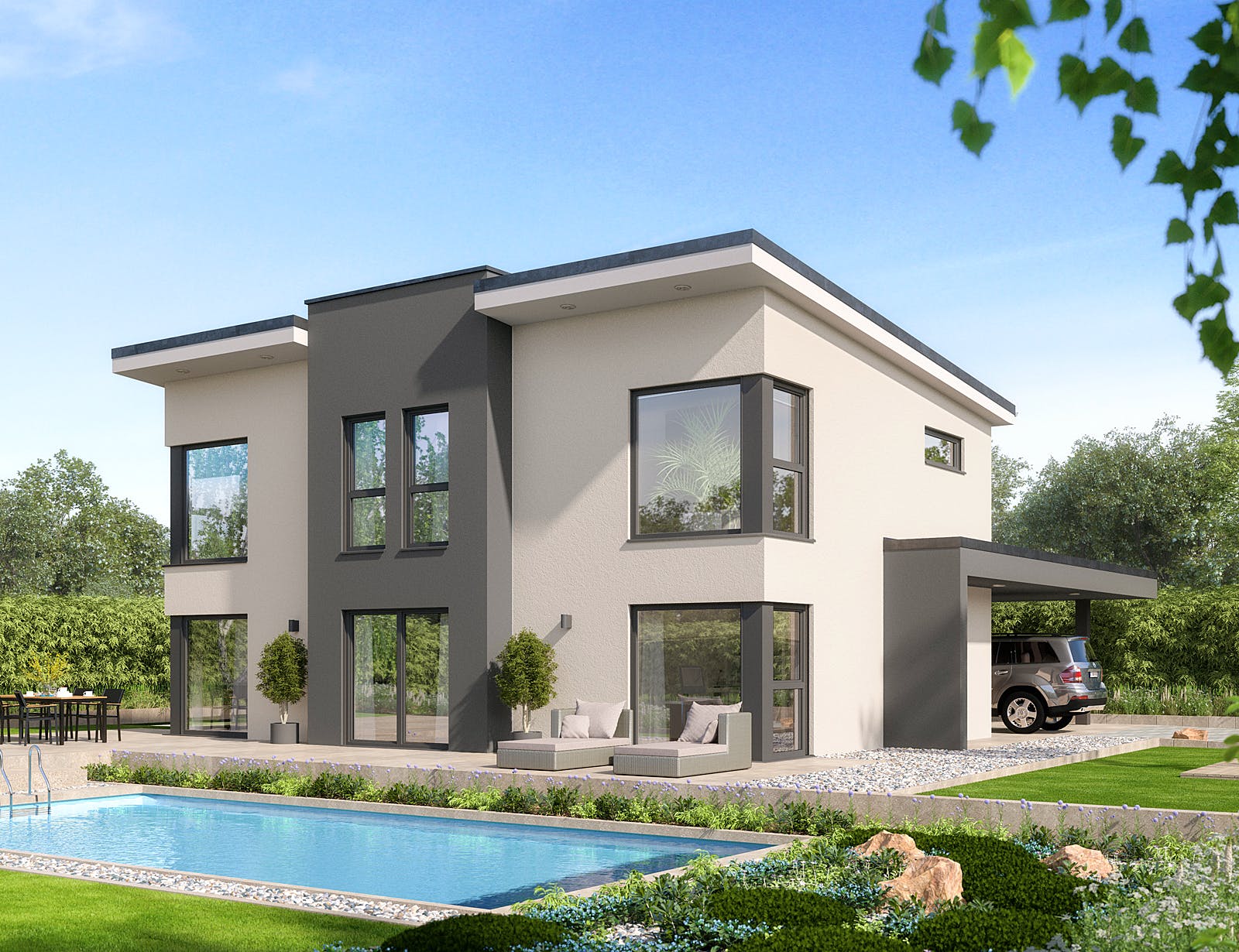 Fertighaus Selection-E-169 E6 von SCHWABENHAUS Schlüsselfertig ab 510769€, Pultdachhaus Außenansicht 1