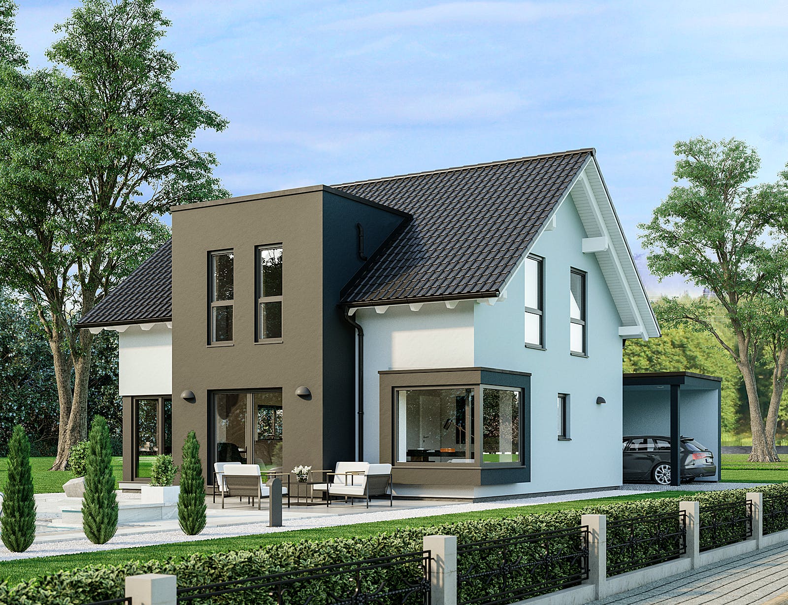 Fertighaus Sensation-E-132 E3 von SCHWABENHAUS Schlüsselfertig ab 380756€, Satteldach-Klassiker Außenansicht 1