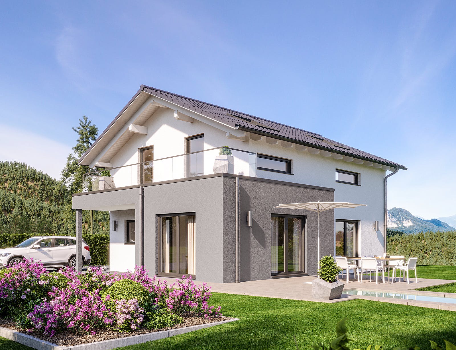 Fertighaus Sensation-E-132 E6 von SCHWABENHAUS Schlüsselfertig ab 379823€, Satteldach-Klassiker Außenansicht 1
