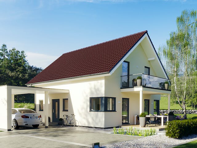 Fertighaus Sensation-E-133 E1 von SCHWABENHAUS Schlüsselfertig ab 394723€, Satteldach-Klassiker Außenansicht 1