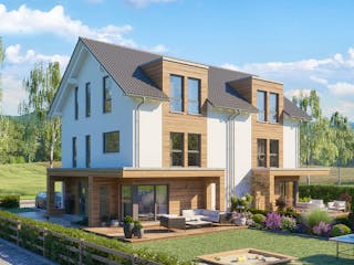 Fertighaus SmartSpace Doppelhäuser von SCHWABENHAUS Schlüsselfertig ab 308171€, Satteldach-Klassiker Außenansicht 4