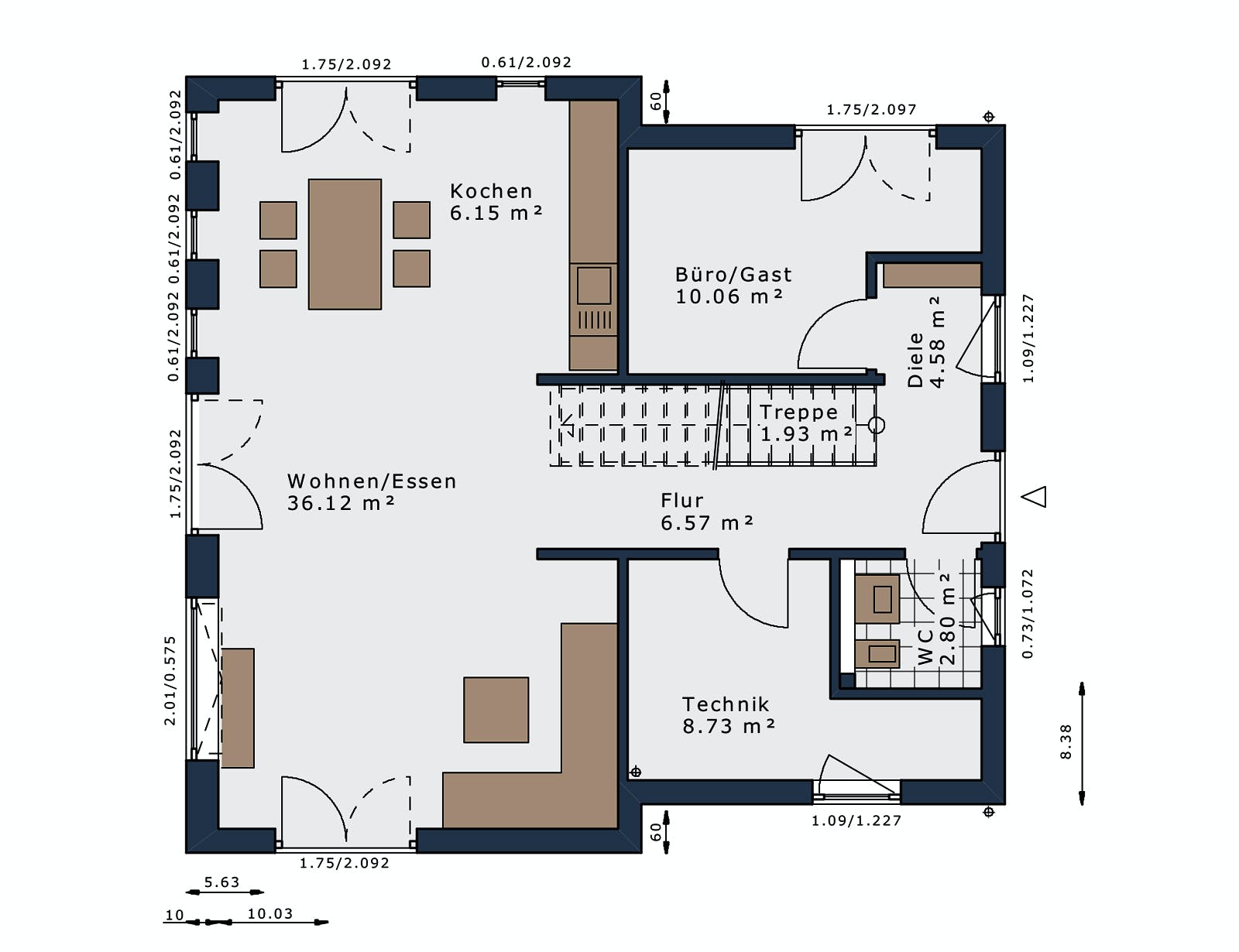 Fertighaus SmartSpace-E-140 E3 von SCHWABENHAUS Schlüsselfertig ab 376238€, Satteldach-Klassiker Grundriss 1