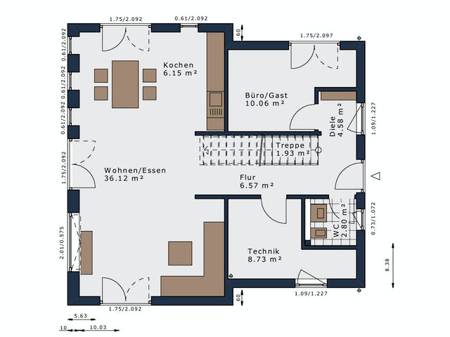 Fertighaus SmartSpace-E-140 E3 von SCHWABENHAUS Schlüsselfertig ab 376238€, Satteldach-Klassiker Grundriss 1