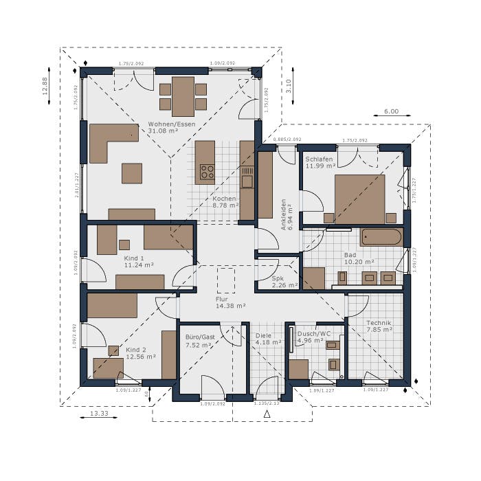 Fertighaus Solitaire-B-130 E1 von SCHWABENHAUS Schlüsselfertig ab 453270€, Bungalow Grundriss 1