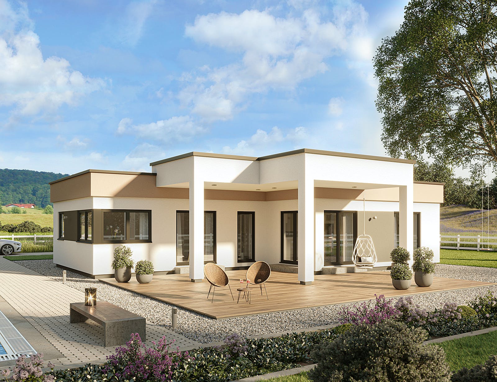 Fertighaus Solitaire-B-130 E4 von SCHWABENHAUS Schlüsselfertig ab 504691€, Bungalow Außenansicht 1