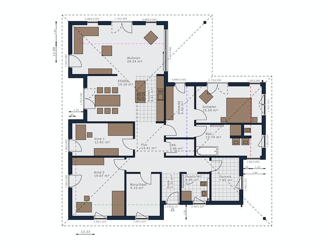 Fertighaus Solitaire-B-130 E4 von SCHWABENHAUS Schlüsselfertig ab 504691€, Bungalow Grundriss 1