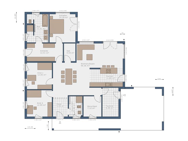 Fertighaus Solitaire-B-150 E4 von SCHWABENHAUS Schlüsselfertig ab 436447€, Bungalow Grundriss 1