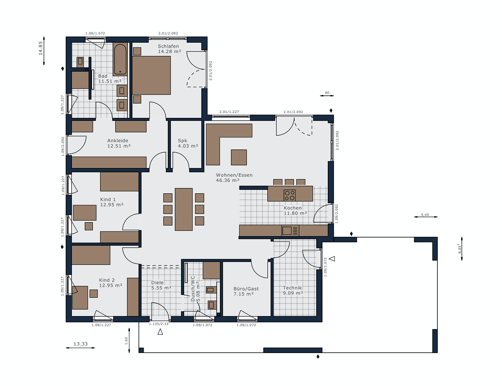 Fertighaus Solitaire-B-150 E4 von SCHWABENHAUS Schlüsselfertig ab 542455€, Bungalow Grundriss 1