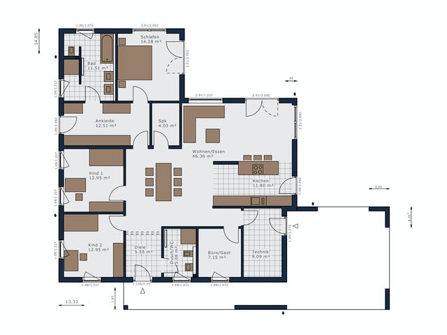 Fertighaus Solitaire-B-150 E4 von SCHWABENHAUS Schlüsselfertig ab 542455€, Bungalow Grundriss 1