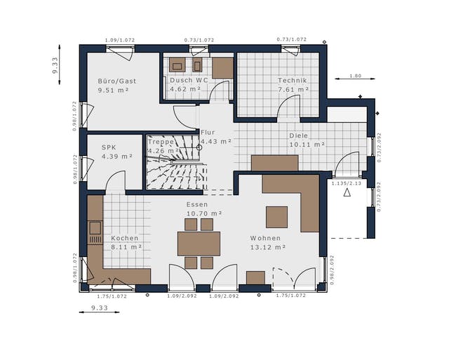 Fertighaus Solitaire-E-145 E2 von SCHWABENHAUS Schlüsselfertig ab 406839€, Satteldach-Klassiker Grundriss 1