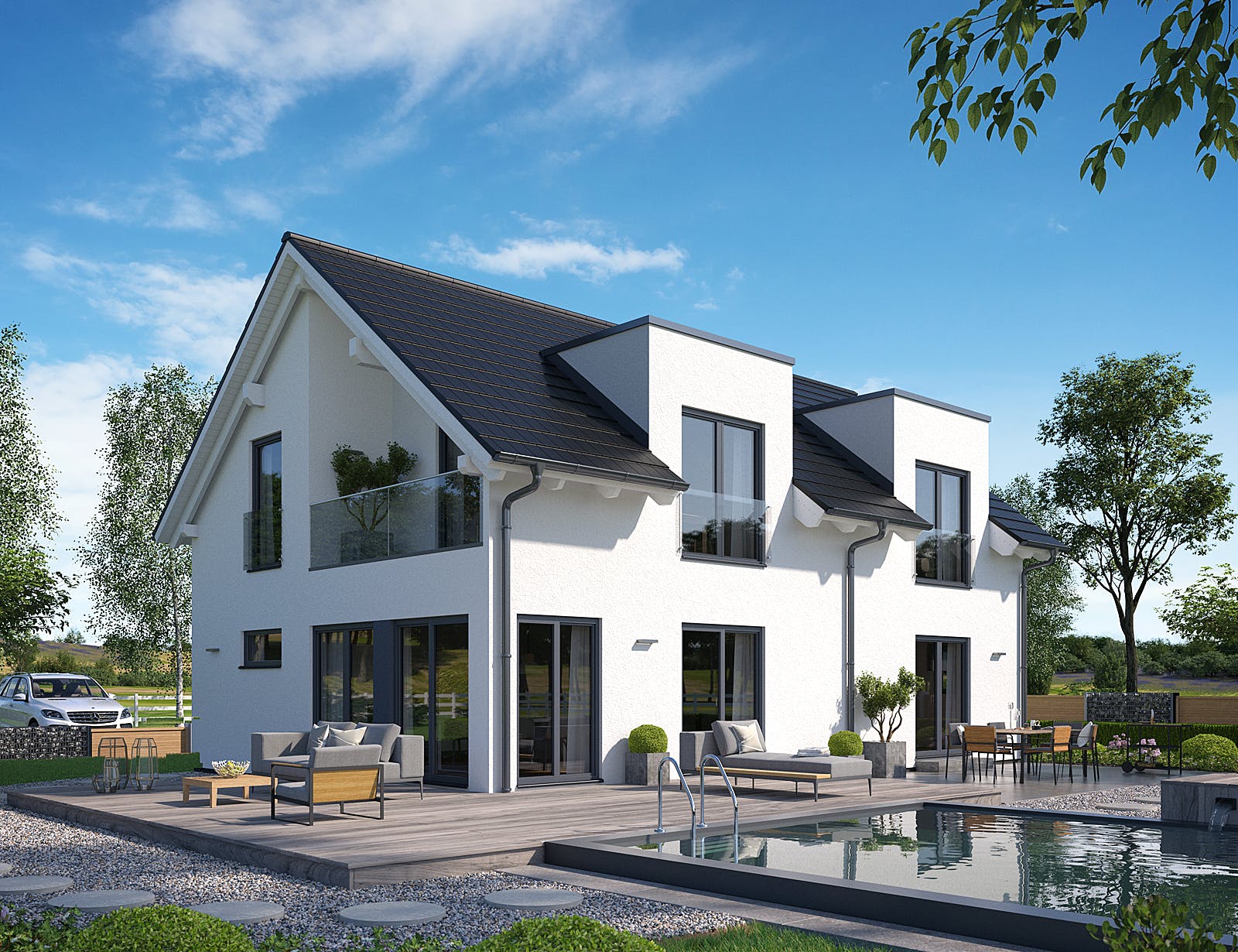 Fertighaus Solitaire-E-155 E1 von SCHWABENHAUS Schlüsselfertig ab 423227€, Satteldach-Klassiker Außenansicht 1