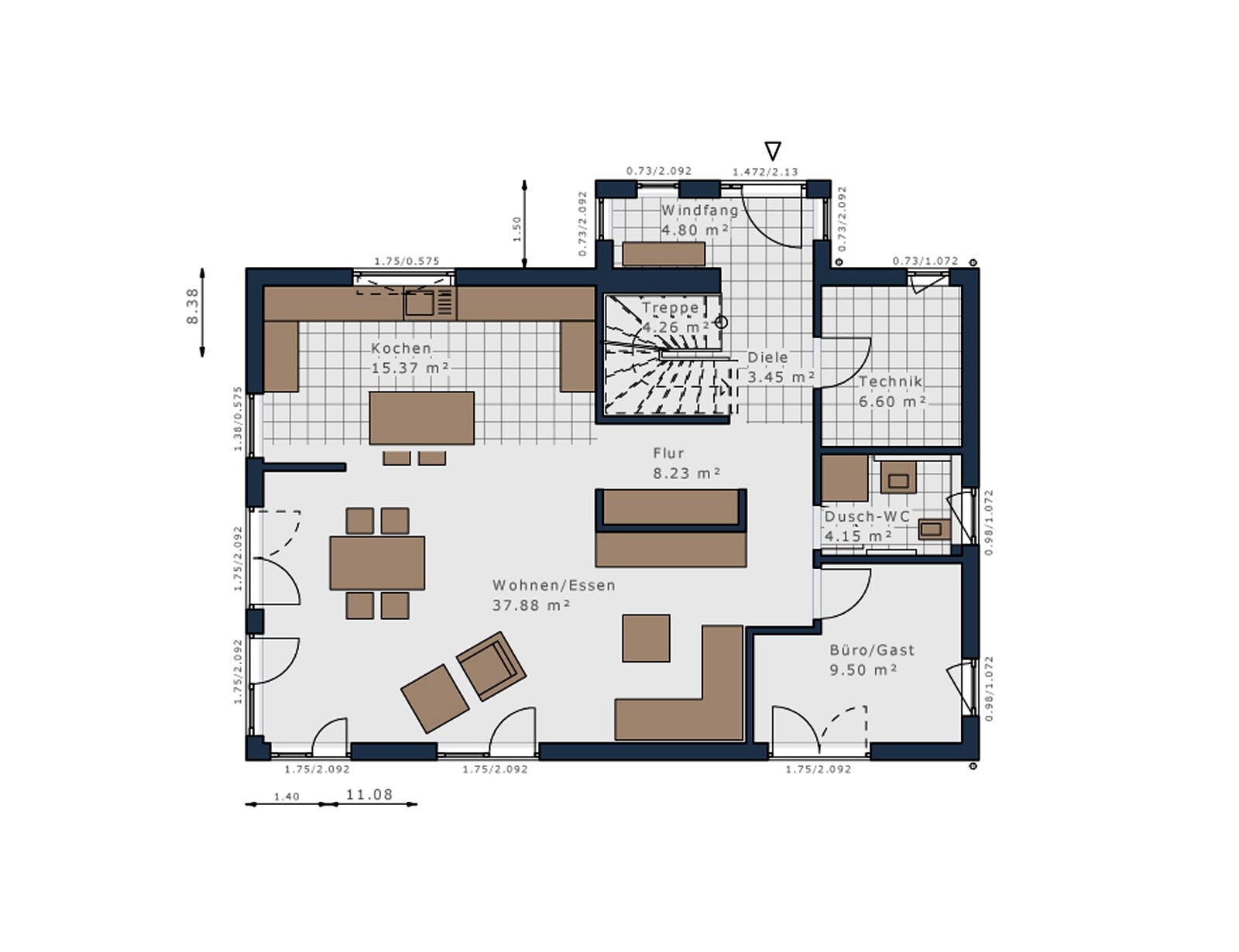 Fertighaus Solitaire-E-155 E1 von SCHWABENHAUS Schlüsselfertig ab 423227€, Satteldach-Klassiker Grundriss 1