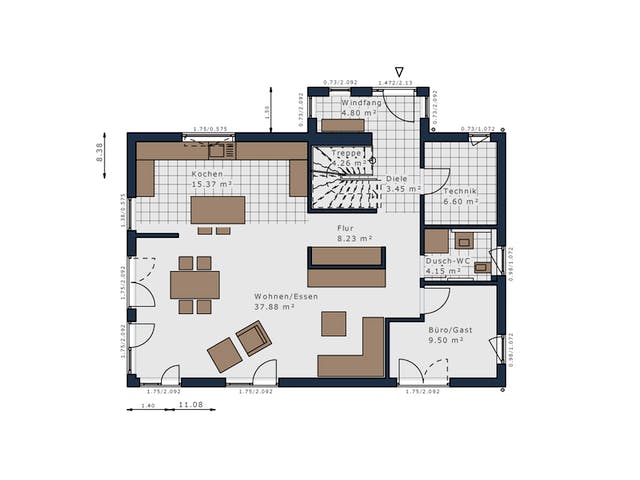 Fertighaus Solitaire-E-155 E1 von SCHWABENHAUS Schlüsselfertig ab 423227€, Satteldach-Klassiker Grundriss 1