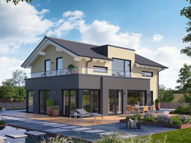 Fertighaus Solitaire-E-155 E4 von SCHWABENHAUS Schlüsselfertig ab 367700€, Satteldach-Klassiker Außenansicht 1