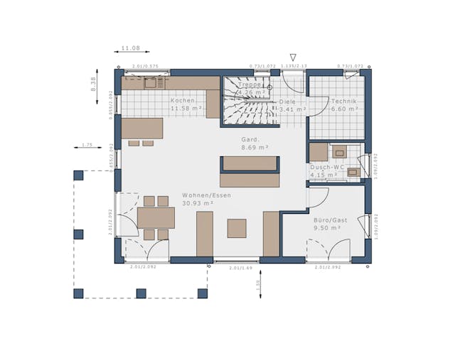 Fertighaus Solitaire-E-155 E7 von SCHWABENHAUS Schlüsselfertig ab 367700€, Stadtvilla Grundriss 1