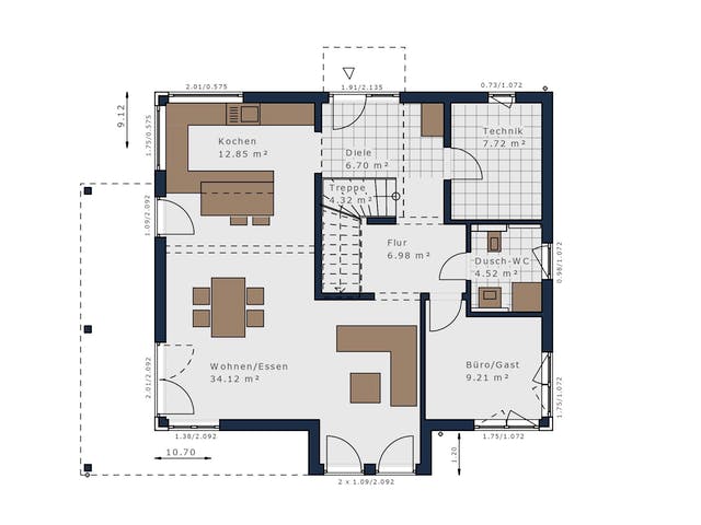 Fertighaus Solitaire-E-165 E4 von SCHWABENHAUS Schlüsselfertig ab 432216€, Satteldach-Klassiker Grundriss 1