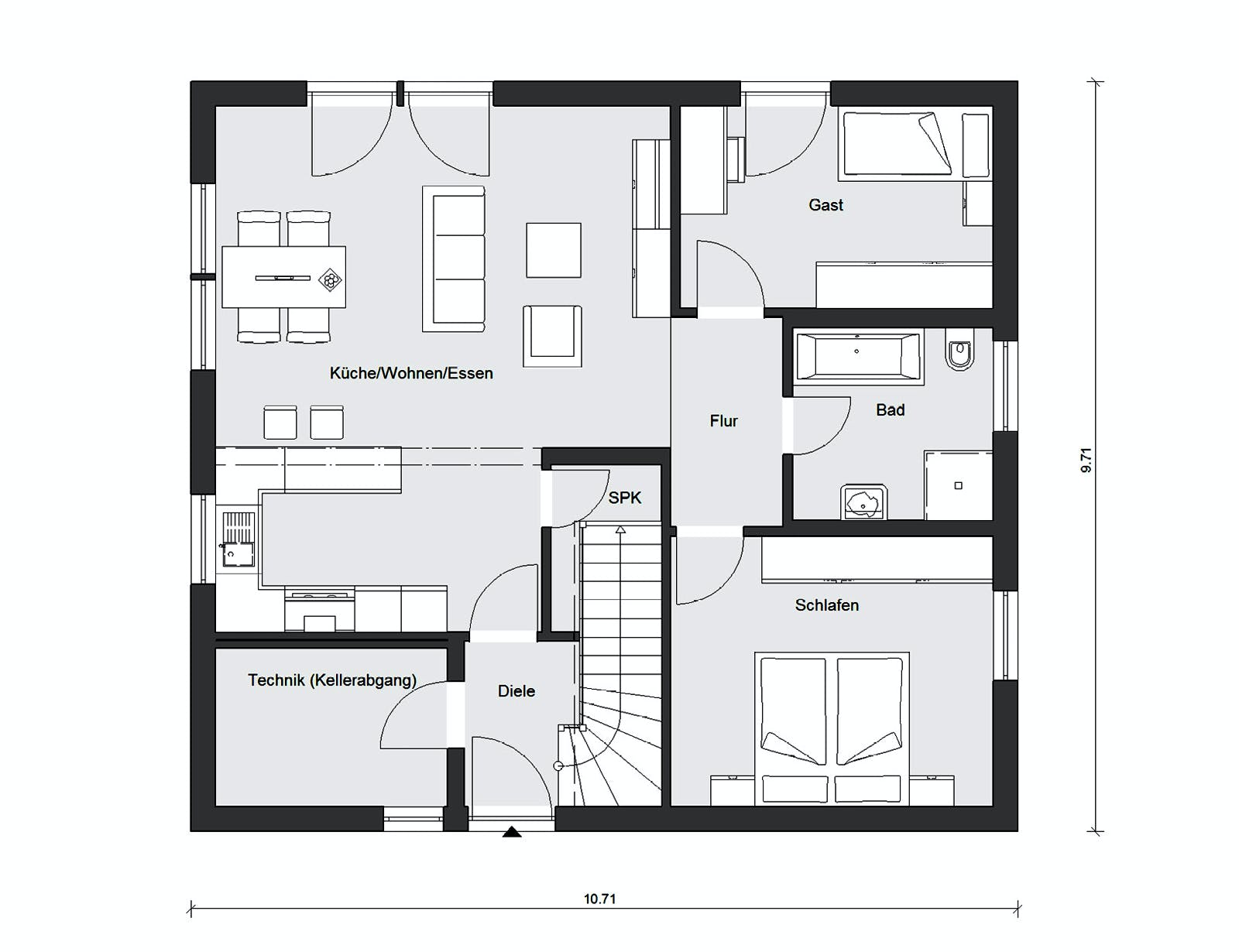 Fertighaus E 10-087.5 - Klassischer Bungalow von SchwörerHaus Schlüsselfertig ab 332313€, Bungalow Grundriss 1