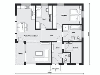 Fertighaus E 10-095.2 - Bungalow ebenerdig von SchwörerHaus Schlüsselfertig ab 328030€, Bungalow Grundriss 1