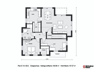 Fertighaus E 10-129.2 - Skandinavischer Bungalow von SchwörerHaus Schlüsselfertig ab 403273€, Bungalow Grundriss 1