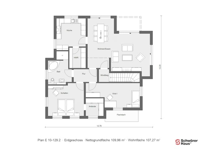 Fertighaus E 10-129.2 - Skandinavischer Bungalow von SchwörerHaus - Österreich Schlüsselfertig ab 400070€, Grundriss 1