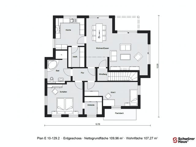 Fertighaus E 10-129.2 - Skandinavischer Bungalow von SchwörerHaus Schlüsselfertig ab 403273€, Bungalow Grundriss 1