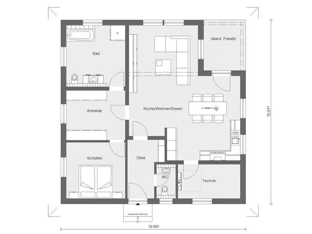 Fertighaus E 10-093.3 - Bungalow mit Pool von SchwörerHaus - Österreich Schlüsselfertig ab 309760€, Bungalow Grundriss 1