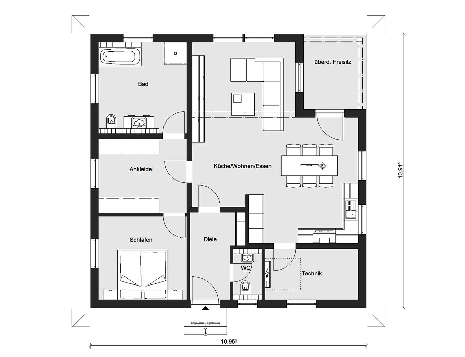 Fertighaus E 10-093.3 - Bungalow mit Pool von SchwörerHaus Schlüsselfertig ab 307618€, Bungalow Grundriss 1