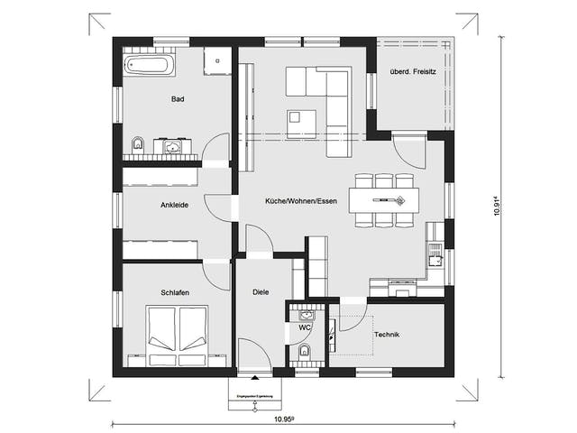 Fertighaus E 10-093.3 - Bungalow mit Pool von SchwörerHaus Schlüsselfertig ab 307618€, Bungalow Grundriss 1