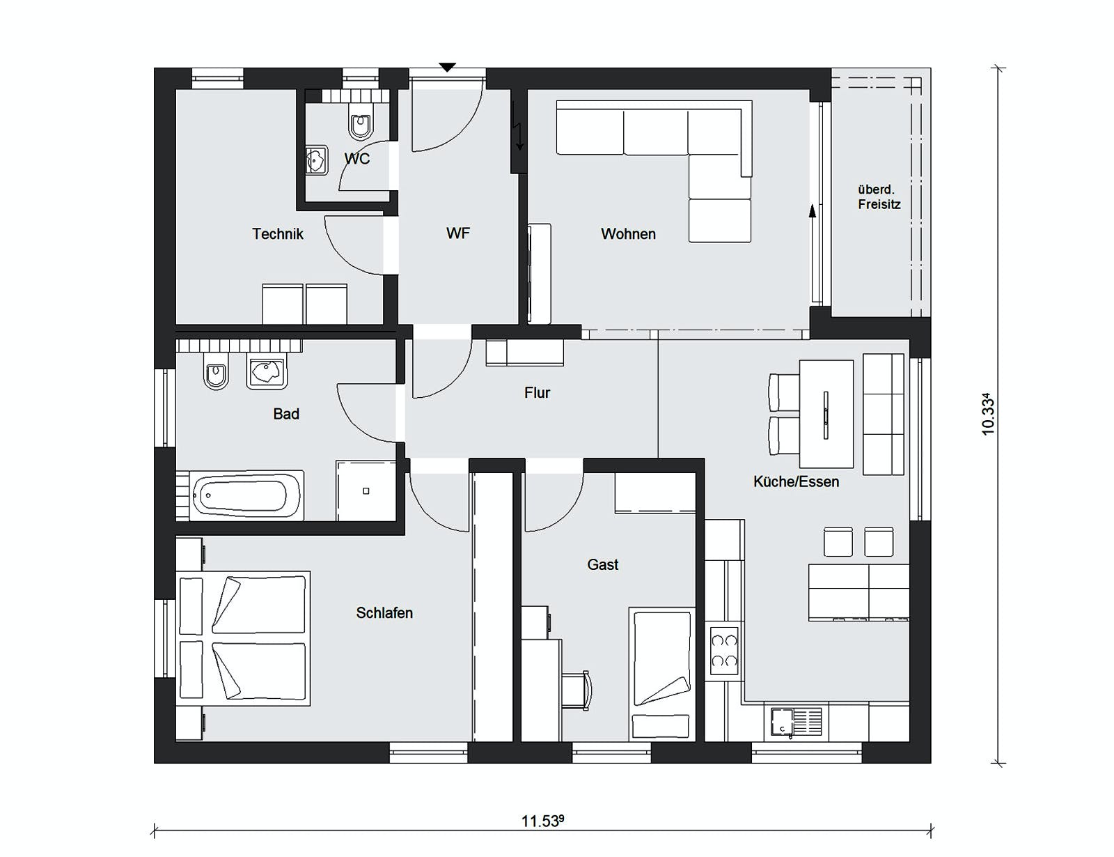 Fertighaus E 10-097.2 - Kompakter Bungalow von SchwörerHaus Schlüsselfertig ab 313062€, Bungalow Grundriss 1