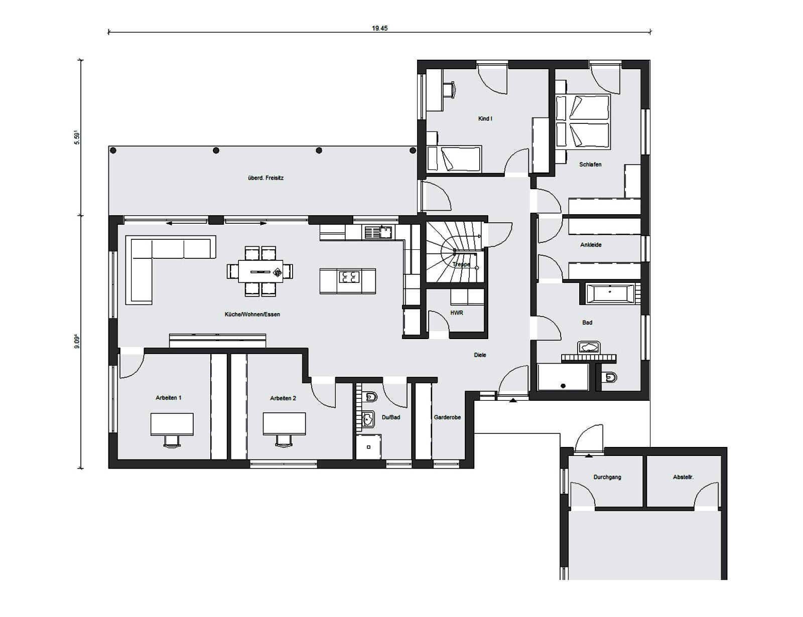 Fertighaus E 10-176.1 - Moderner Bungalow von SchwörerHaus Schlüsselfertig ab 636698€, Bungalow Grundriss 1