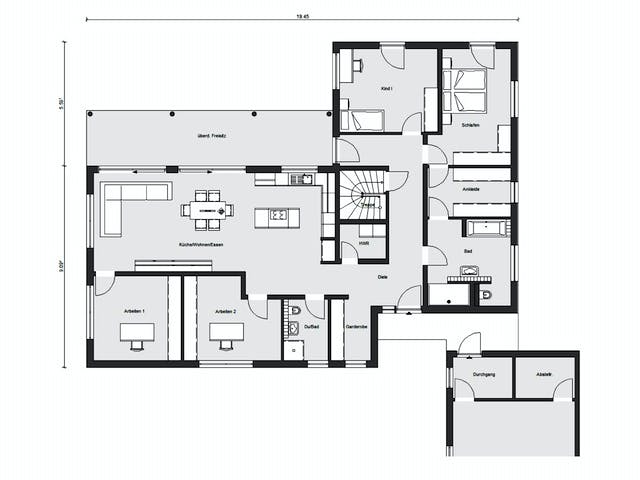Fertighaus E 10-176.1 - Moderner Bungalow von SchwörerHaus Schlüsselfertig ab 636698€, Bungalow Grundriss 1
