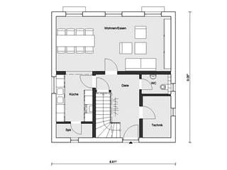 Fertighaus E 15-124.3 - Großzügiges Wohnen von SchwörerHaus Schlüsselfertig ab 315092€, Satteldach-Klassiker Grundriss 1