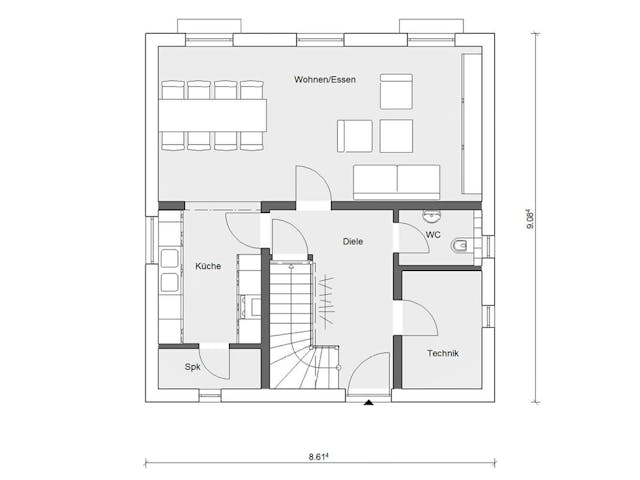 Fertighaus E 15-124.3 - Großzügiges Wohnen von SchwörerHaus - Österreich Schlüsselfertig ab 308000€, Grundriss 1