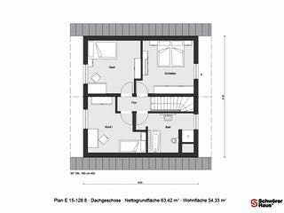 Fertighaus E 15-128.8 - Modernes Landhaus von SchwörerHaus Schlüsselfertig ab 332211€, Satteldach-Klassiker Grundriss 2