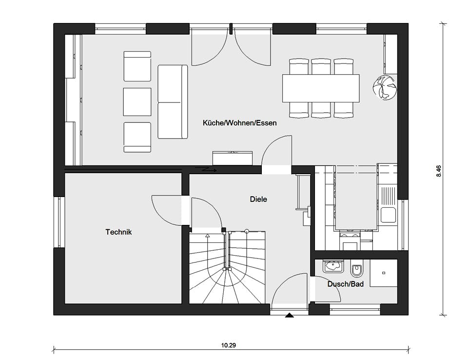 Fertighaus E 15-143.29 - Haus mit Vordach von SchwörerHaus Schlüsselfertig ab 384353€, Satteldach-Klassiker Grundriss 1
