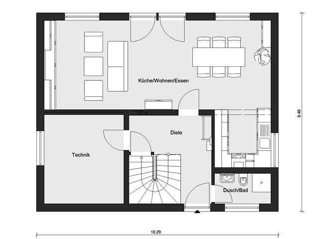 Fertighaus E 15-143.29 - Haus mit Vordach von SchwörerHaus Schlüsselfertig ab 384353€, Satteldach-Klassiker Grundriss 1