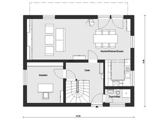 Fertighaus E 15-143.33 - Haus mit Pultdach von SchwörerHaus Schlüsselfertig ab 394599€, Pultdachhaus Grundriss 1