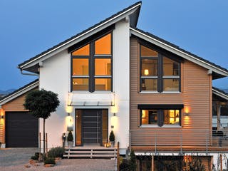Fertighaus E 15-154.1 - Fertighaus mit Holz von SchwörerHaus Schlüsselfertig ab 446140€, Pultdachhaus Außenansicht 1