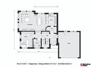 Fertighaus E 15-201.1 - Plusenergiehaus von SchwörerHaus Schlüsselfertig ab 566696€, Satteldach-Klassiker Grundriss 1