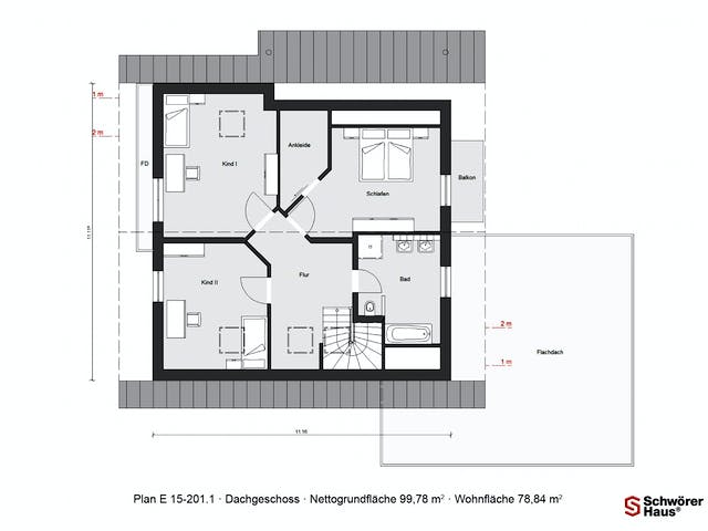 Fertighaus E 15-201.1 - Plusenergiehaus von SchwörerHaus Schlüsselfertig ab 566696€, Satteldach-Klassiker Grundriss 2