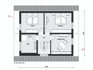Fertighaus E 15-121.7 - Kundenhaus Bagatur von SchwörerHaus Schlüsselfertig ab 352818€, Satteldach-Klassiker Grundriss 2